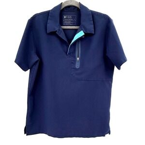 Figs Mens Scrub Top Small Navy Technical Collection Polo Zip Pocket Medical